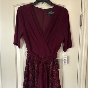 Alex Evenings burgundy Wrap Tie Front Dress